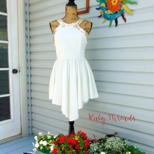 White with Gold Trim Short Formal Dress SZ 8